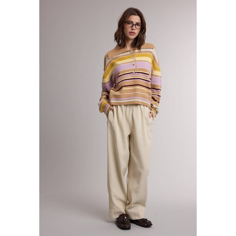 Collared Stripe Cardigan - Camel & Lavender