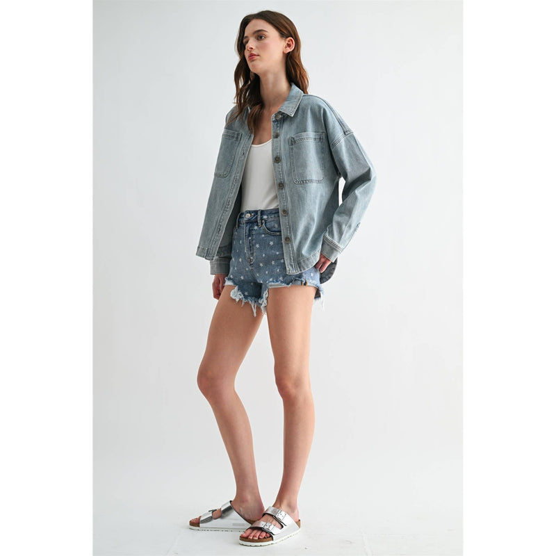 Washed Denim Shacket - Oxypetalum