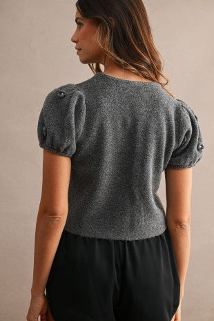 3D Floral Knit Top - Charcoal
