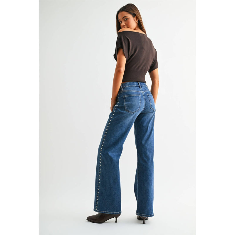 Mica Denim • Mid Rise Wide Leg Jeans - Port Gore