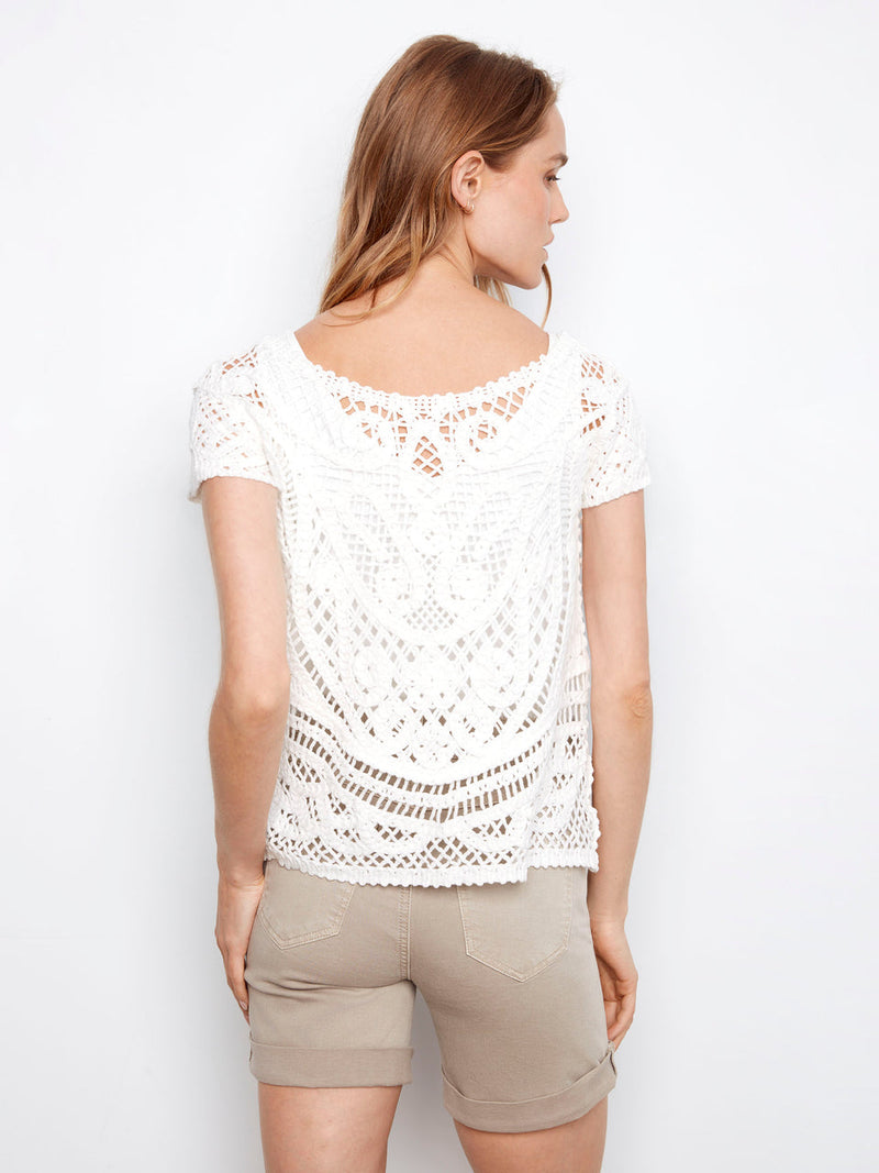 Reversible Short Sleeve Crochet Sweater - White