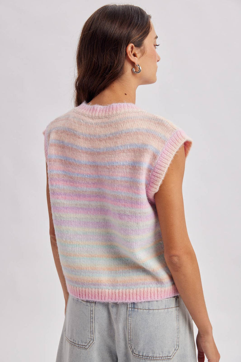 Rainbow Stripe Sweater Vest - Bubblegum/Mint