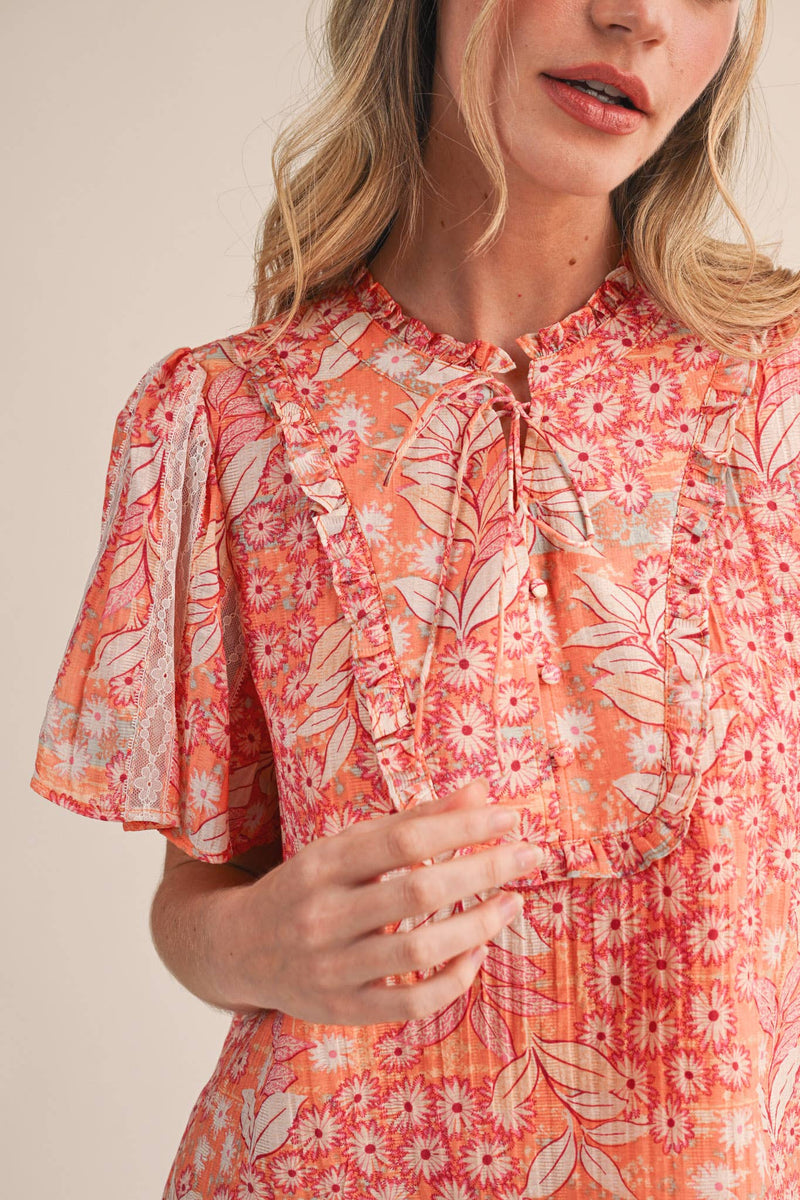 Floral Print Top - Orange & Pink