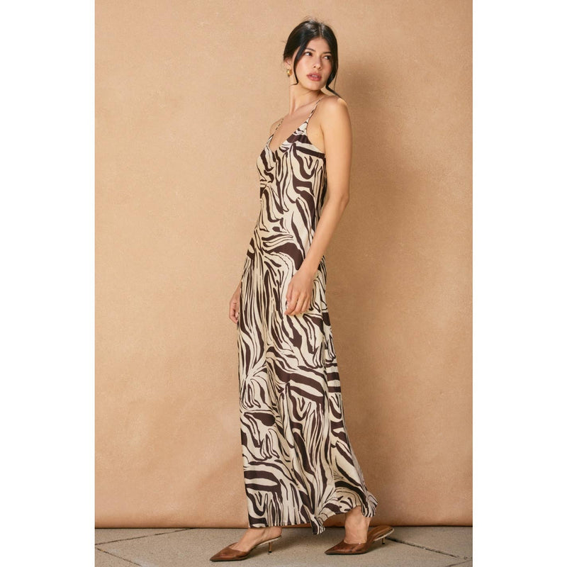 Maxi Dress - Brown & Ecru Animal Print