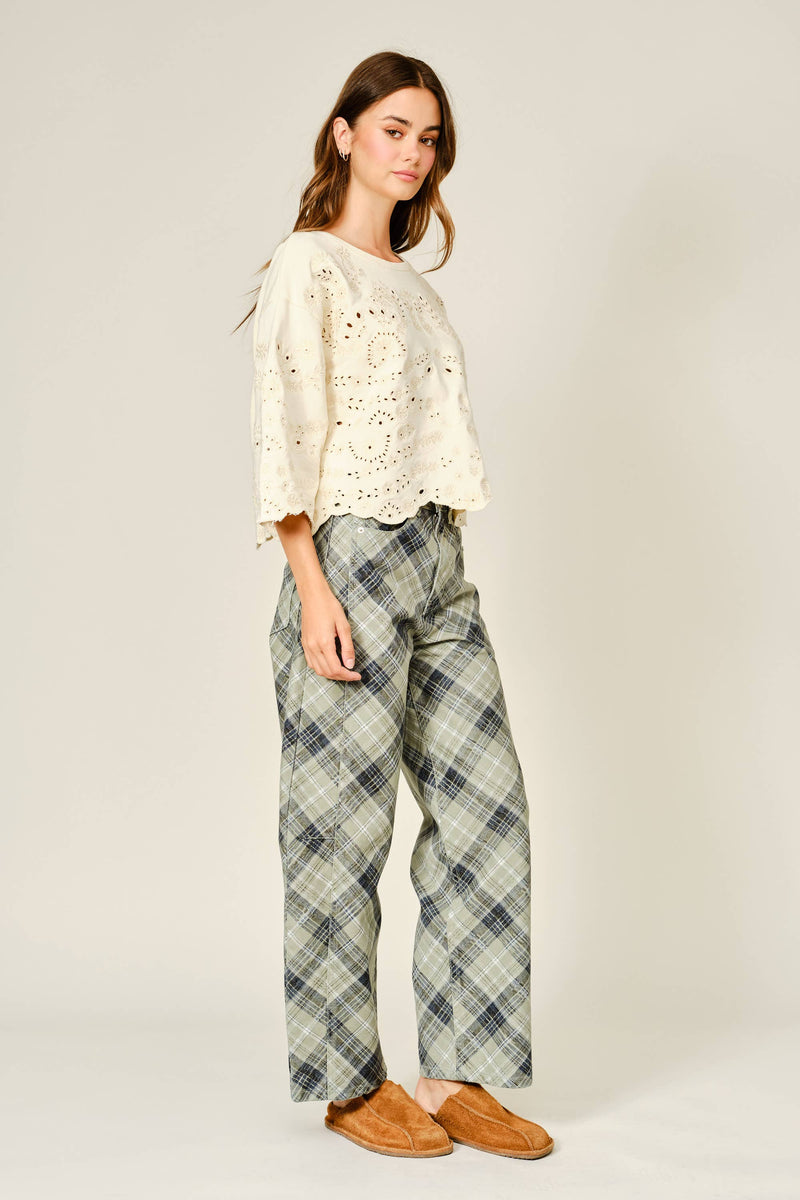 Eyelet Terry Long Sleeve Blouse - Ivory