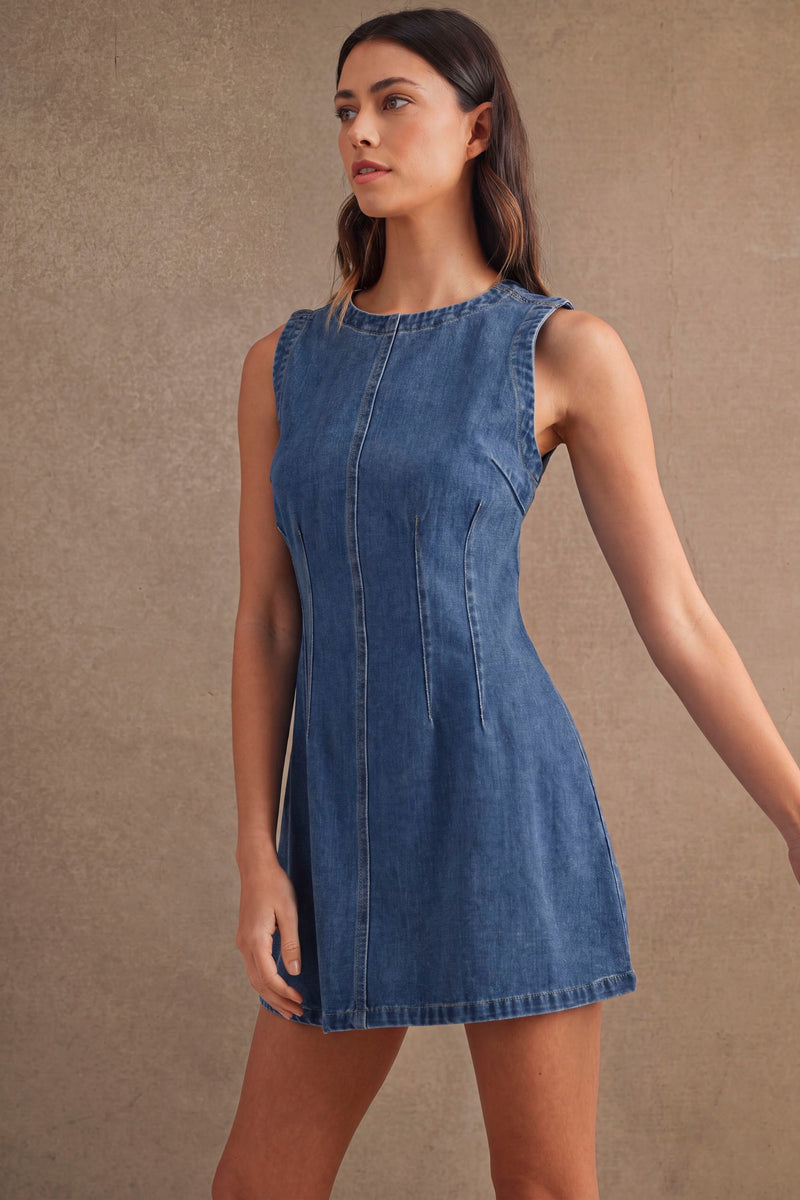 Sleeveless Round Neck Denim Mini Dress