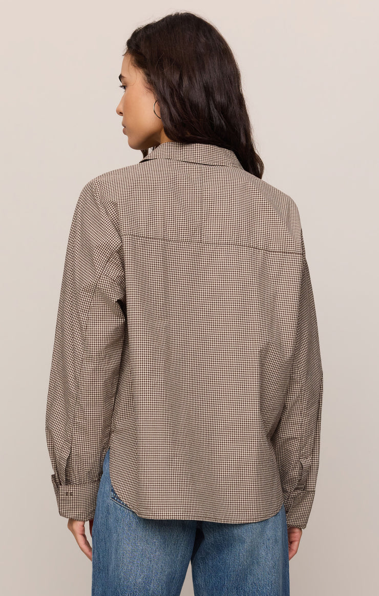 Z Supply • On Duty Gingham Button Up Top - Dark Chocolate
