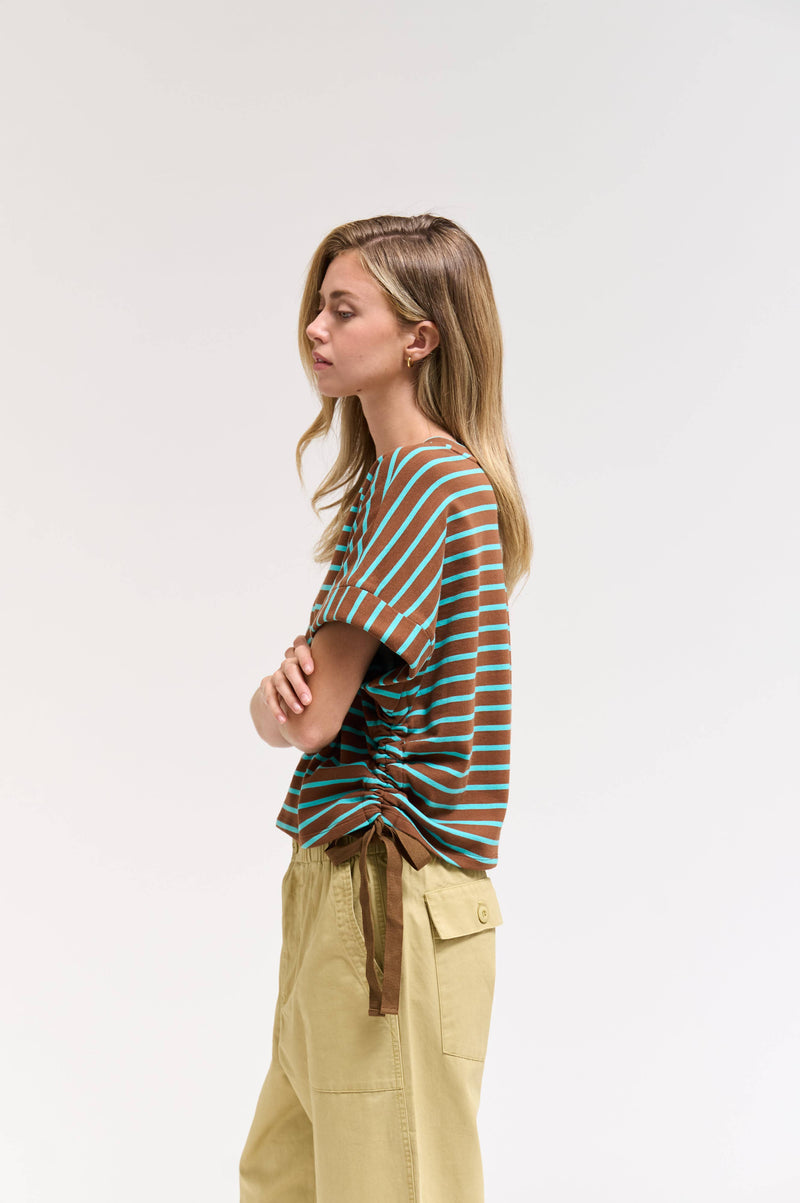 Stripe Drawstring Tee - Chocolate