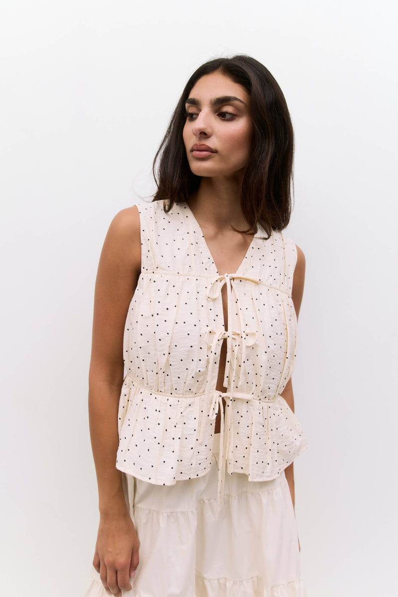 The Melinda Top | Tiered Tie Front Blouse - Cream