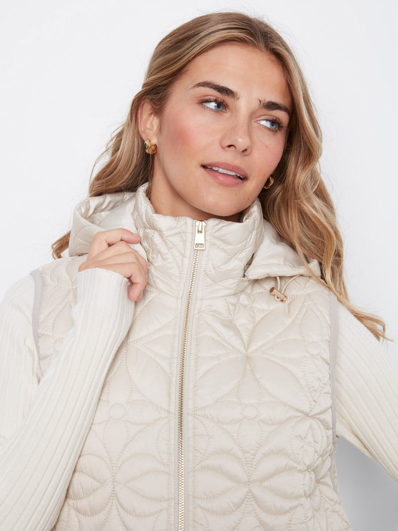 Charlie B • Sleeveless Long Puffer Vest W/ Removable Hood - Pearl