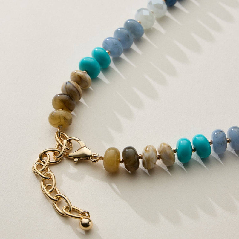 Adjustable Length Mixed Bead Short Necklace - Blue