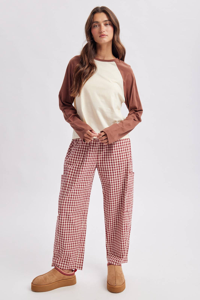 Plaid Patch Pocket Pants - Cherry & Cream
