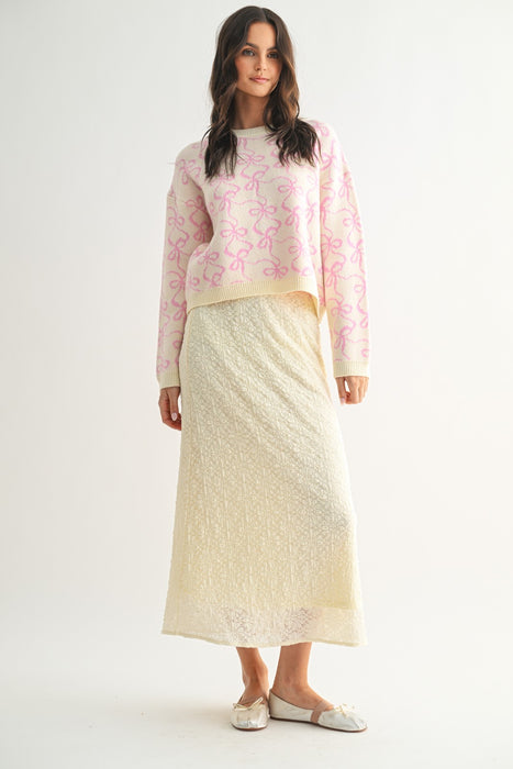 Floral Lace Midi Skirt - Cream