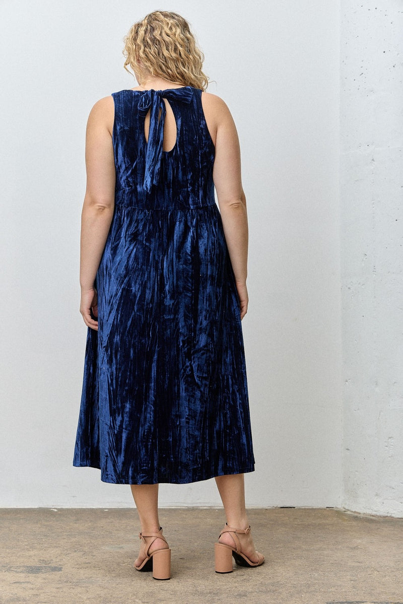Velvet Midi Dress - Navy