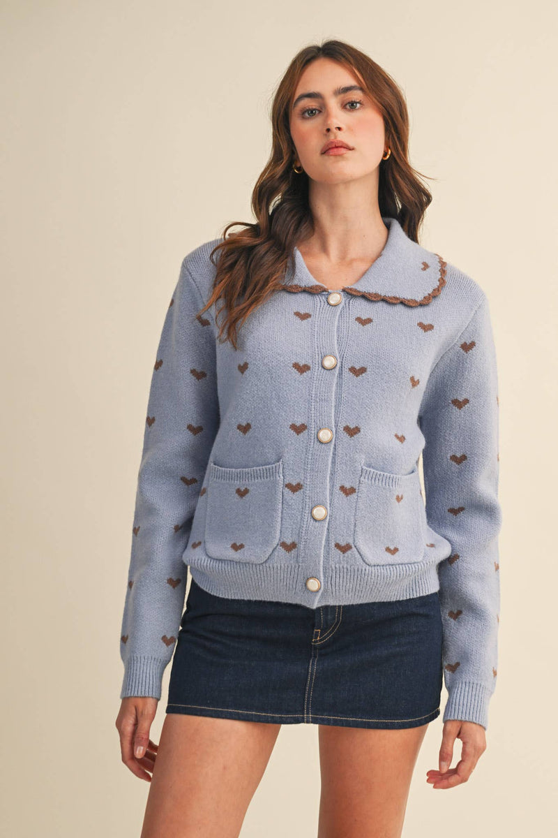 Heart Sweater Cardigan - Blue
