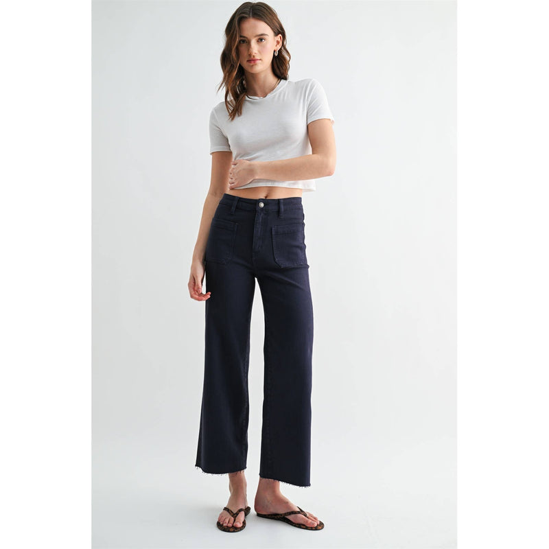 Mica Denim • High-Rise Crop Wide Leg Jeans - Navy
