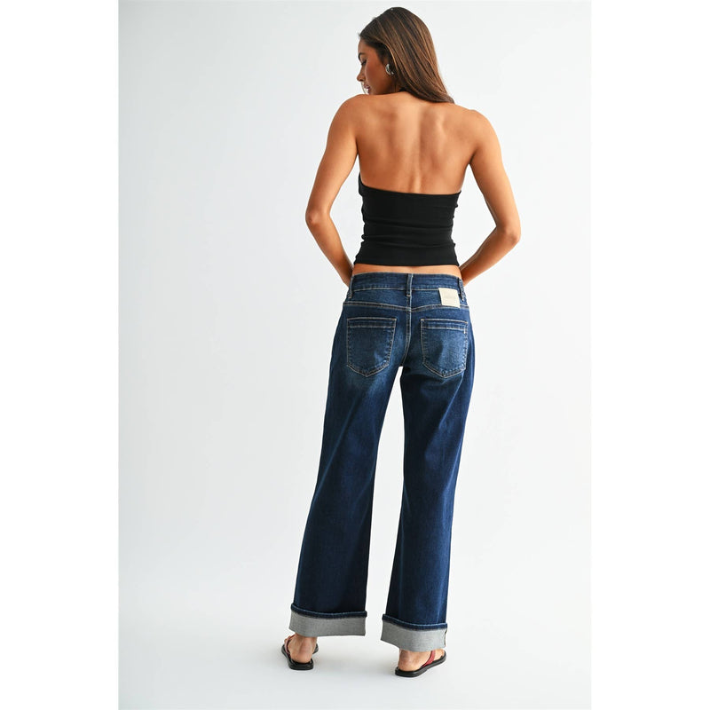 Mica Denim • Low Rise Wide Ankle Jeans - Dark Tiber
