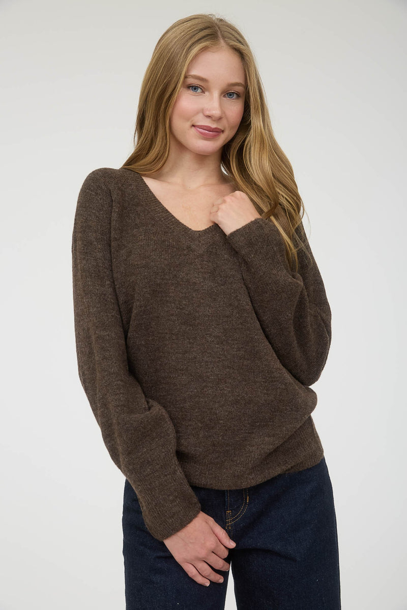V Neck Sweater - Brown