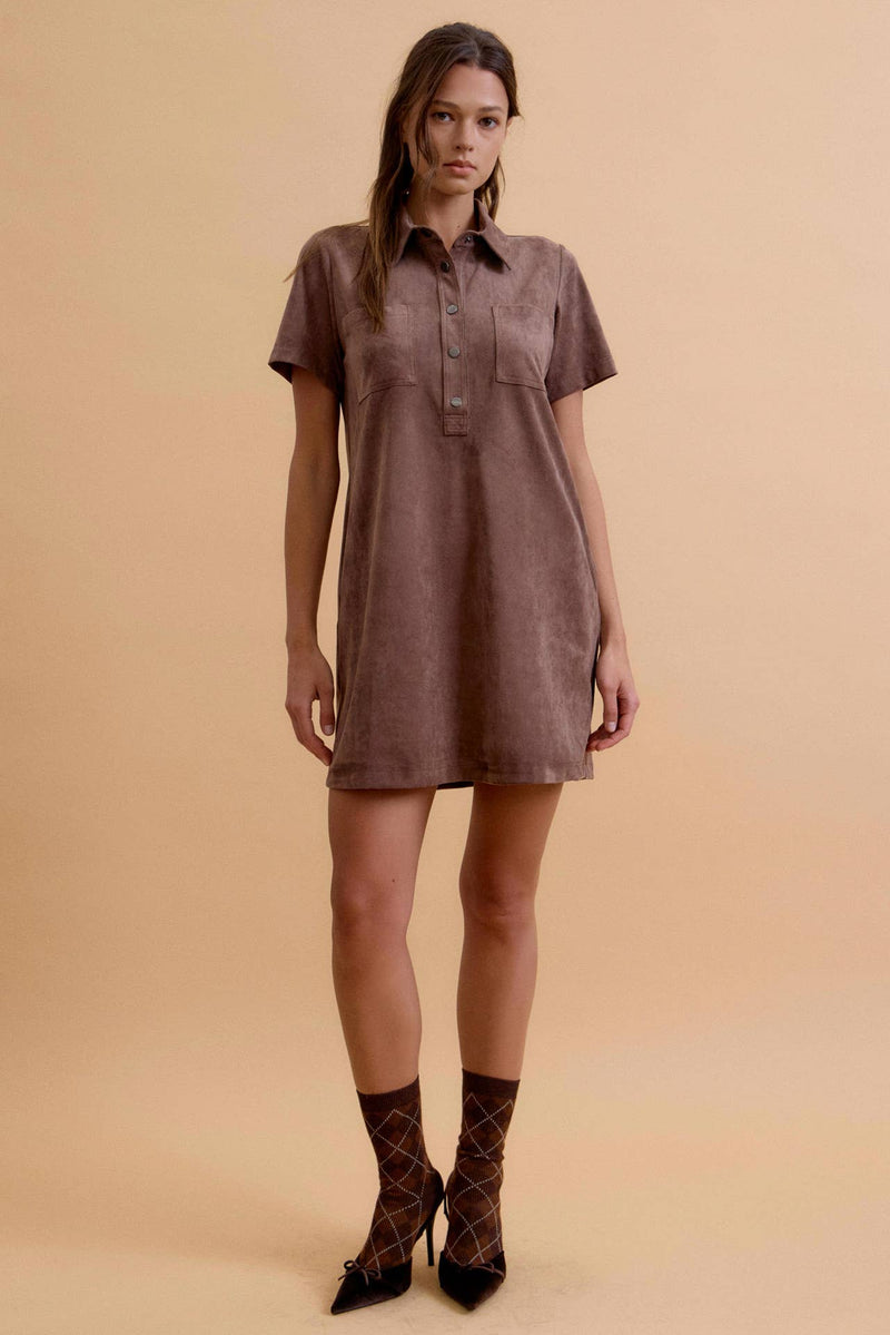 T-Shirt Polo Dress - Suede Chestnut