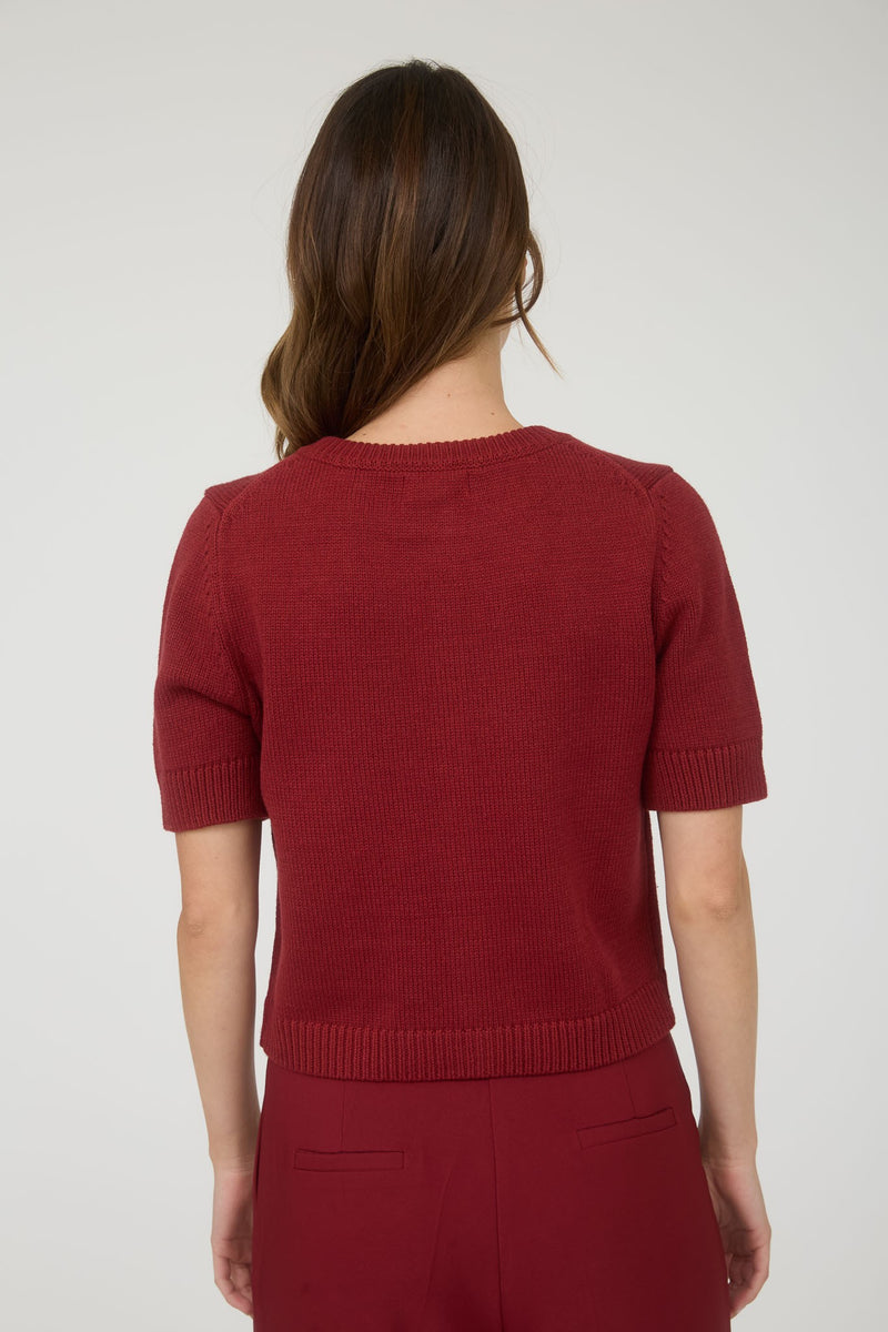 Short Sleeve Cardigan Sweater - Burgundy