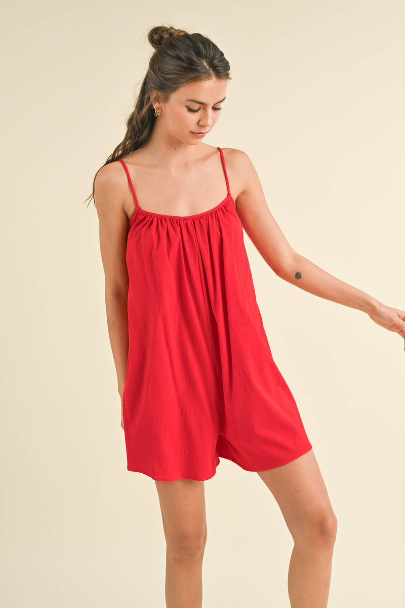 Sleeveless Boxy Fit Romper - Red