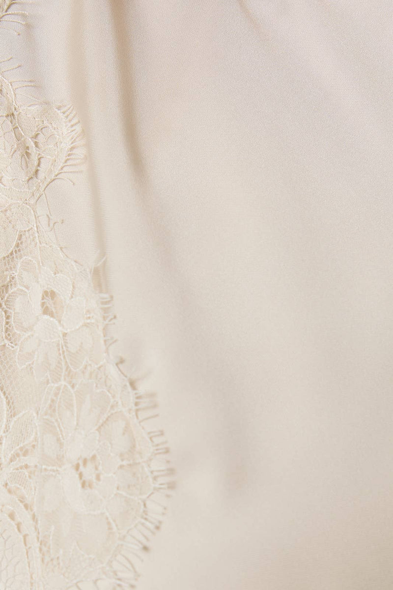 Sleeveless Satin & Lace Trim Dress - Cream