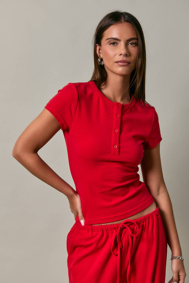 Henley T Shirt - Red