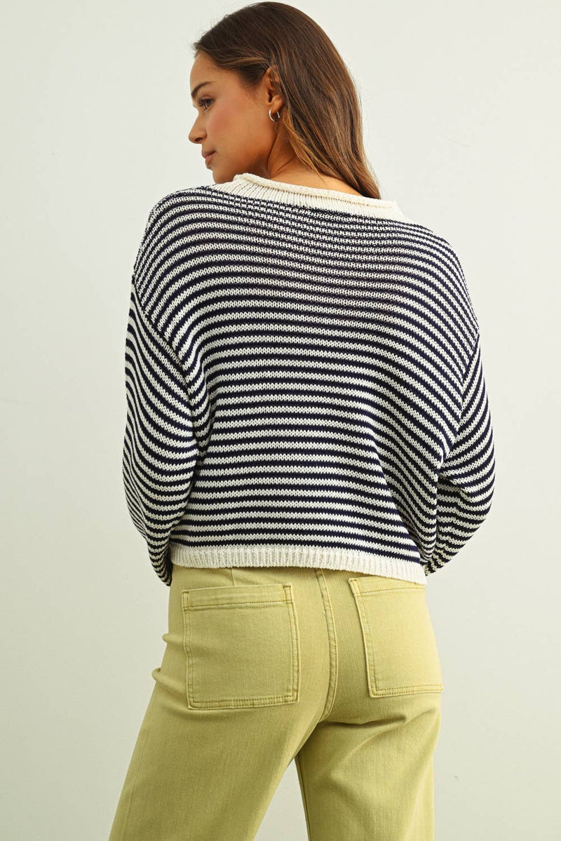 Stripe Cardigan - Navy & White