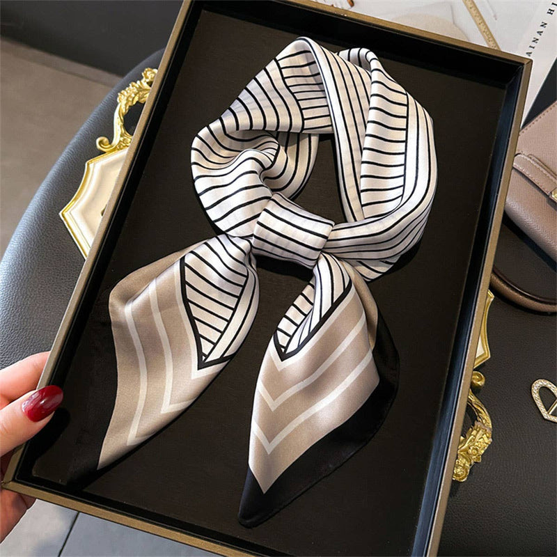 Khaki Printed Satin Square Scarf