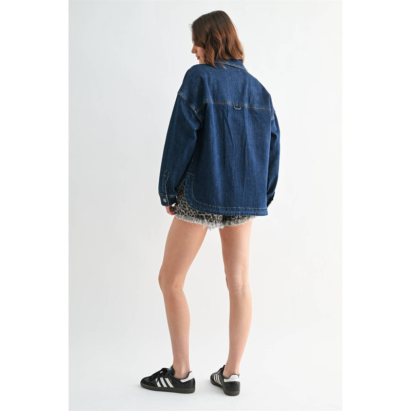 Washed Denim Shacket - Dark Oxypetalum