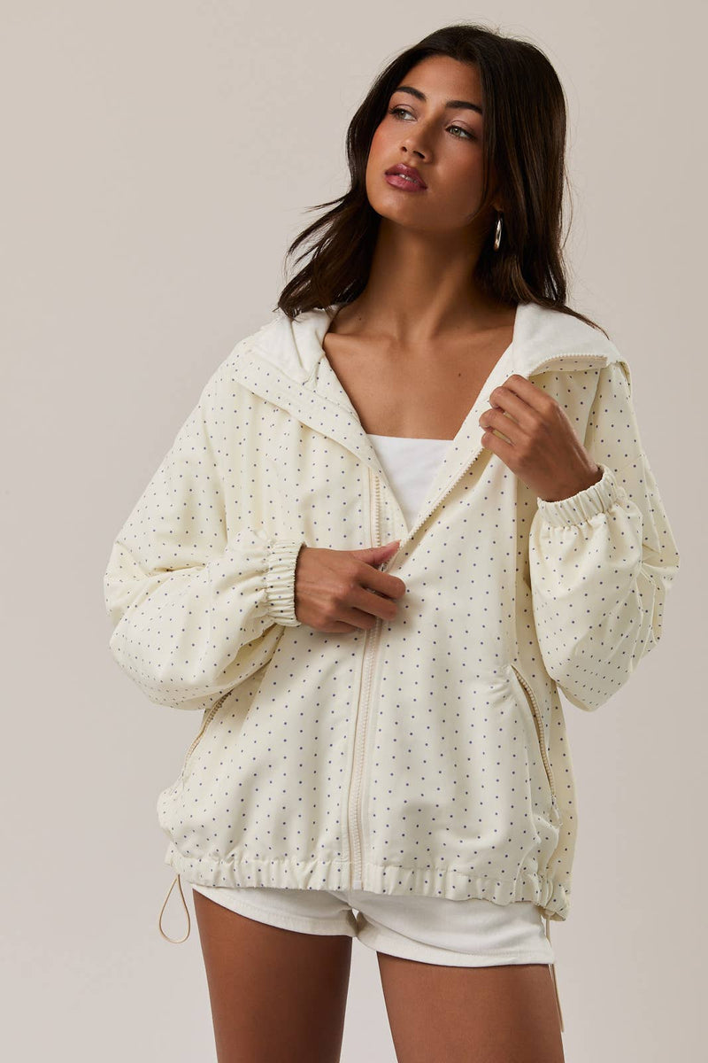 Hooded Jacket - Cream & Light Blue