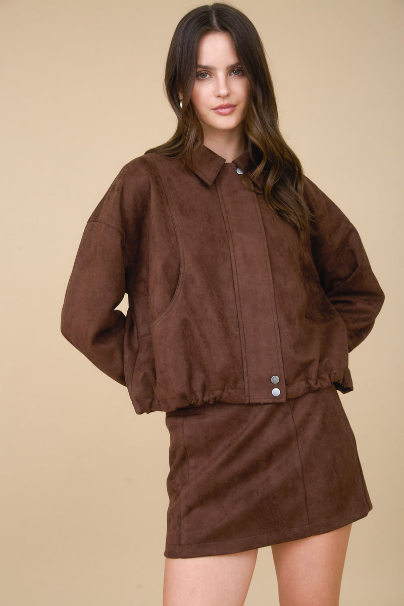 Suede Mini Skirt - Chocolate Brown