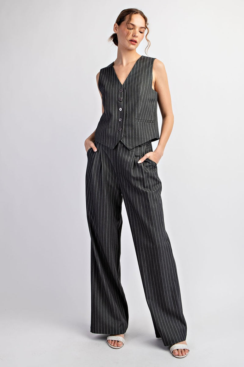 Pinstriped Straight Leg Pants - Gray