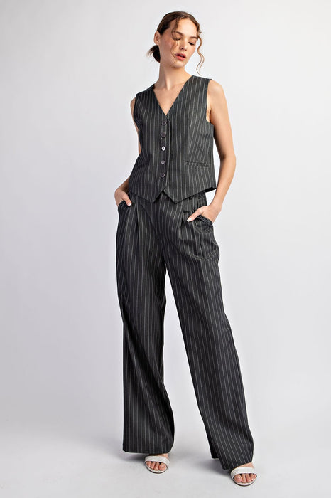 Pinstriped Straight Leg Pants - Gray