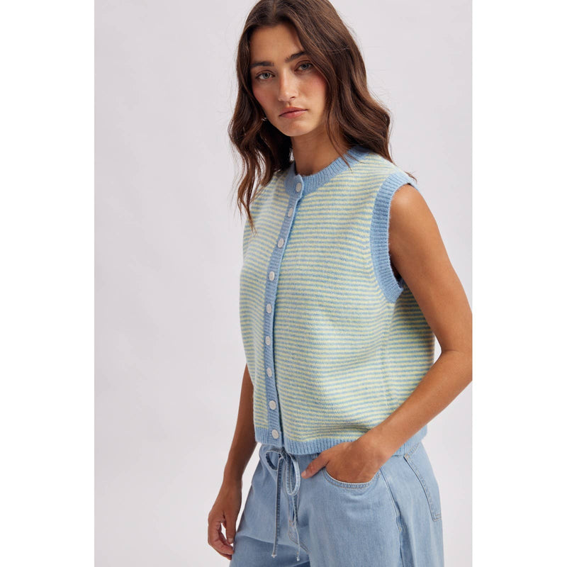 Striped Sweater Vest - Blue & Lemon