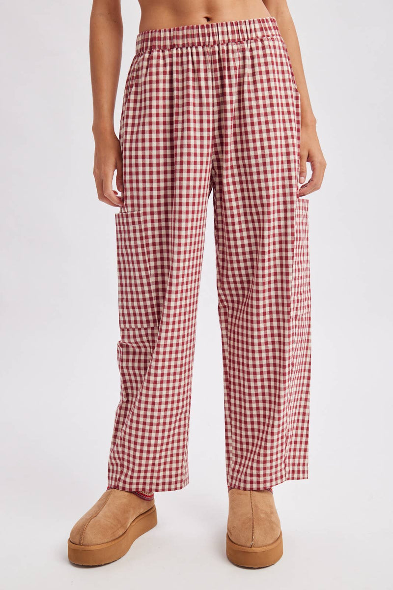 Plaid Patch Pocket Pants - Cherry & Cream