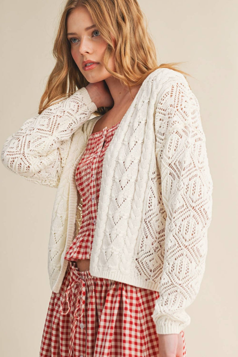 Cable Knit Cardigan - White