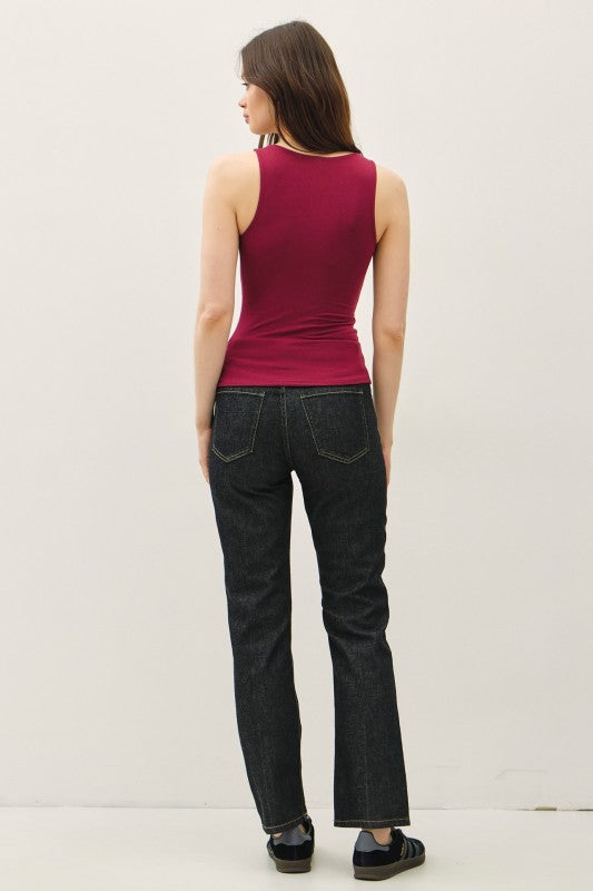 Basic Square Neck Tank - Merlot