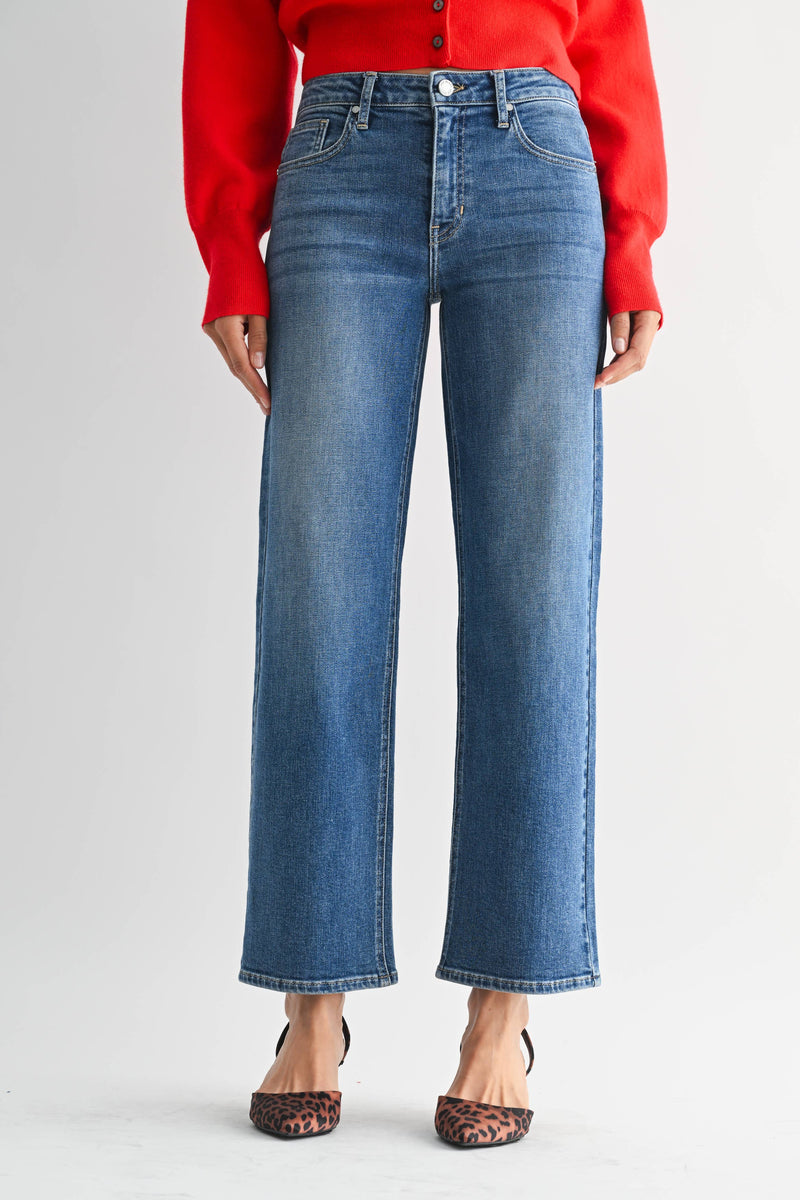 Just Black Denim • Mid-Rise Slim Wide Leg Jeans - Medium Denim