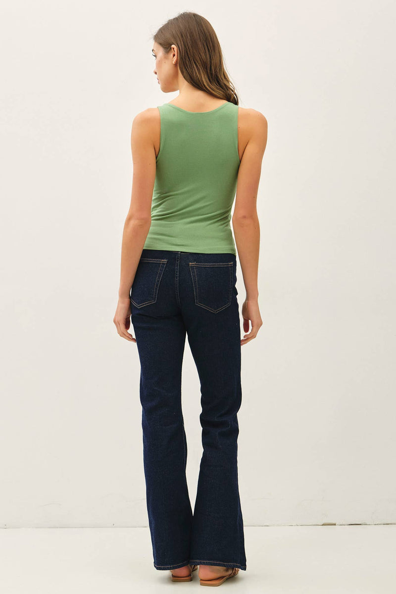 V Neck Basic Tank - Leek