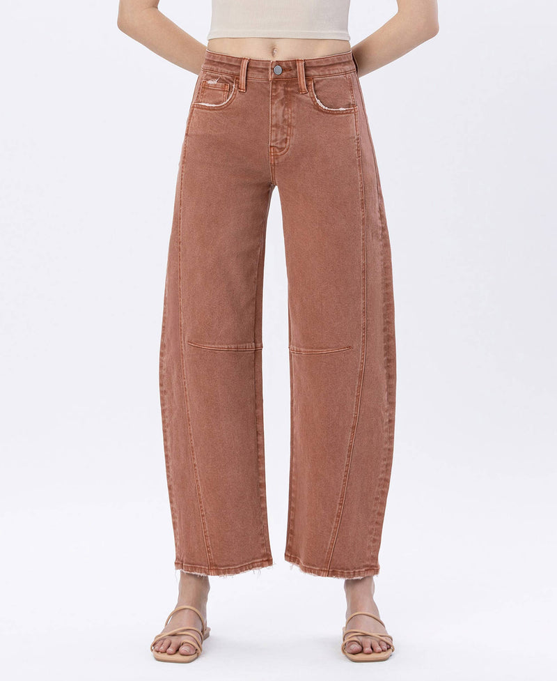 Flying Monkey • High Rise Barrel Fit Jeans - Copper