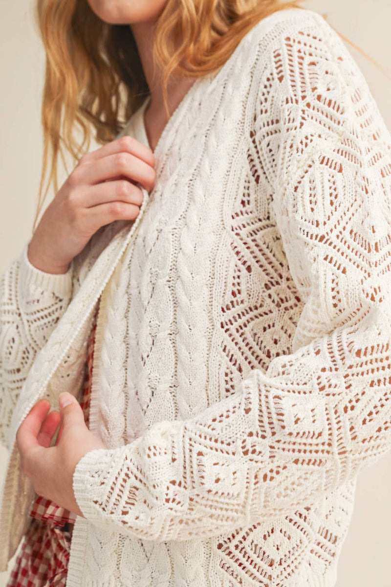 Cable Knit Cardigan - White