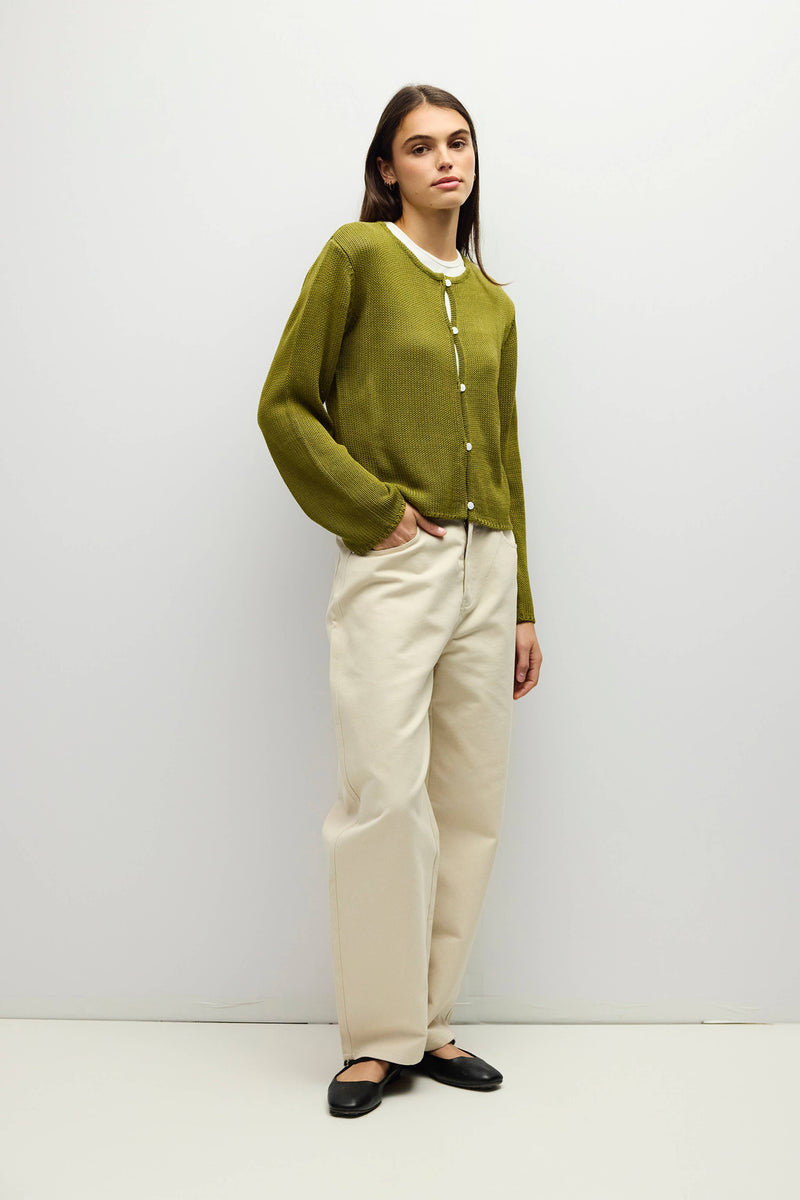 The Morgan Cardigan | Open Button Hole Long Sleeve Cardigan - Moss