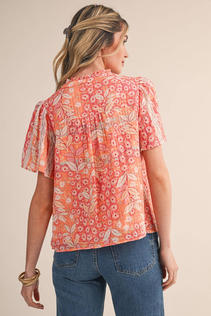 Floral Print Top - Orange & Pink