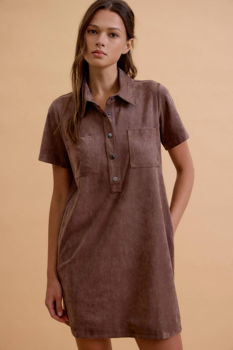 T-Shirt Polo Dress - Suede Chestnut