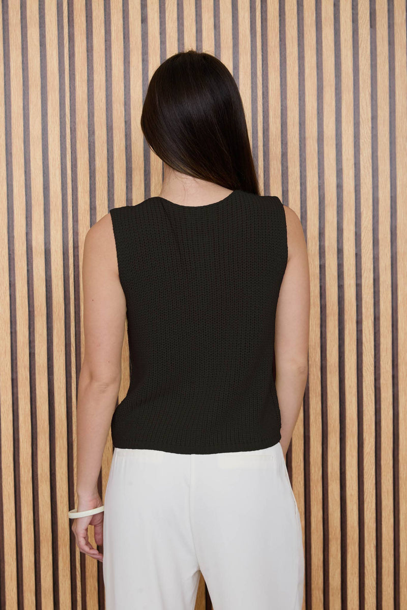 Sleeveless Knit Button Down Cardigan Top - Black