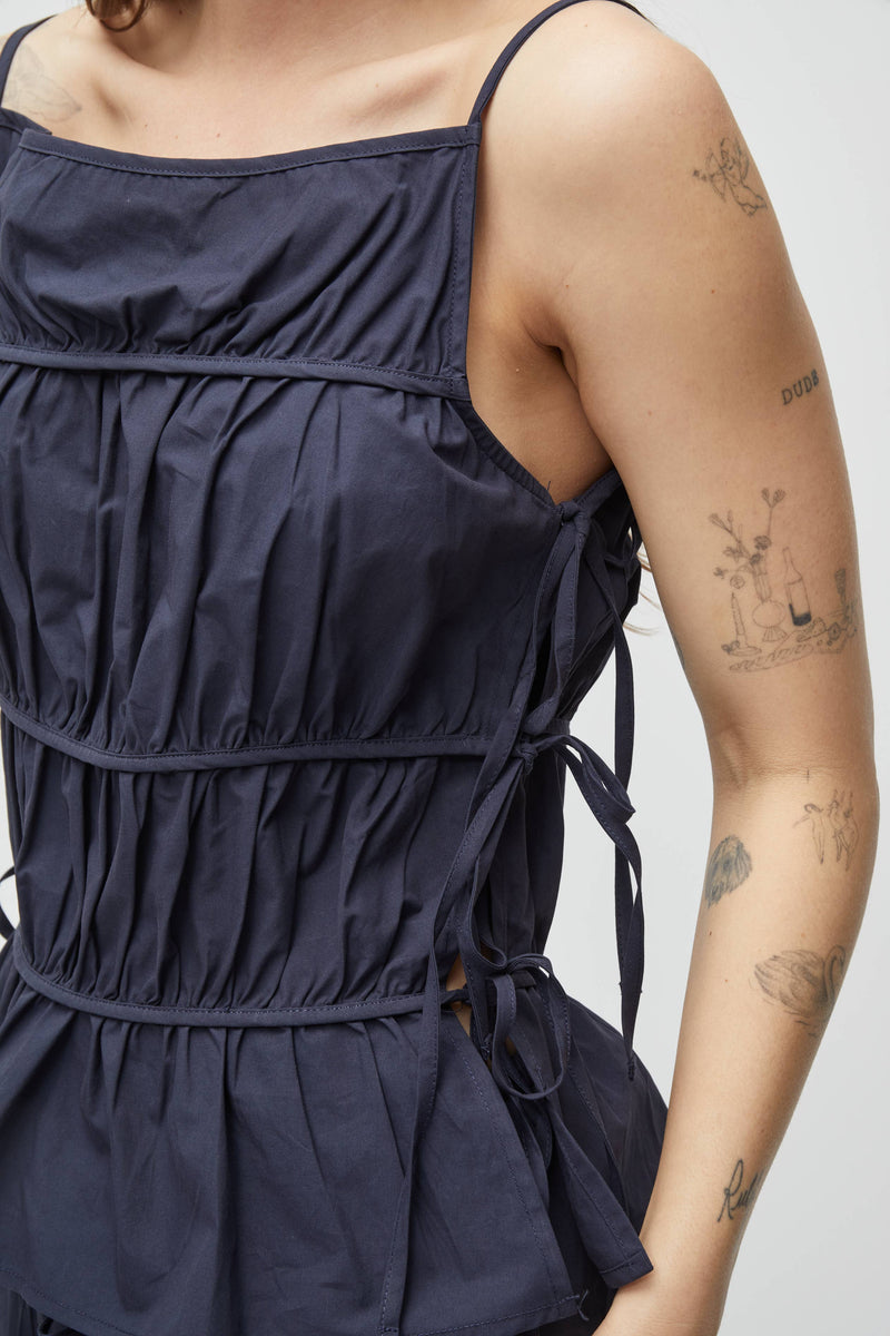 The Vanessa Top | Side Tie Poplin Tank Top - Navy