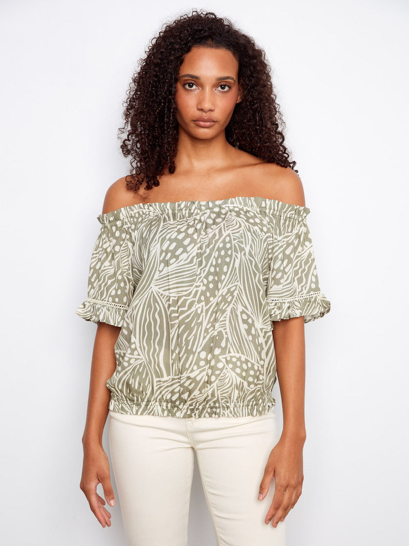 Charlie B • Printed Short Sleeve Off Shoulder Blouse - Prisma