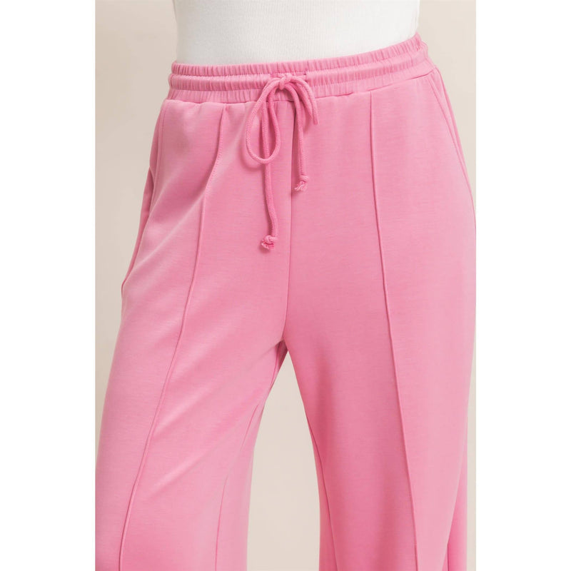 Drawstring Wide Leg Pants - Pink