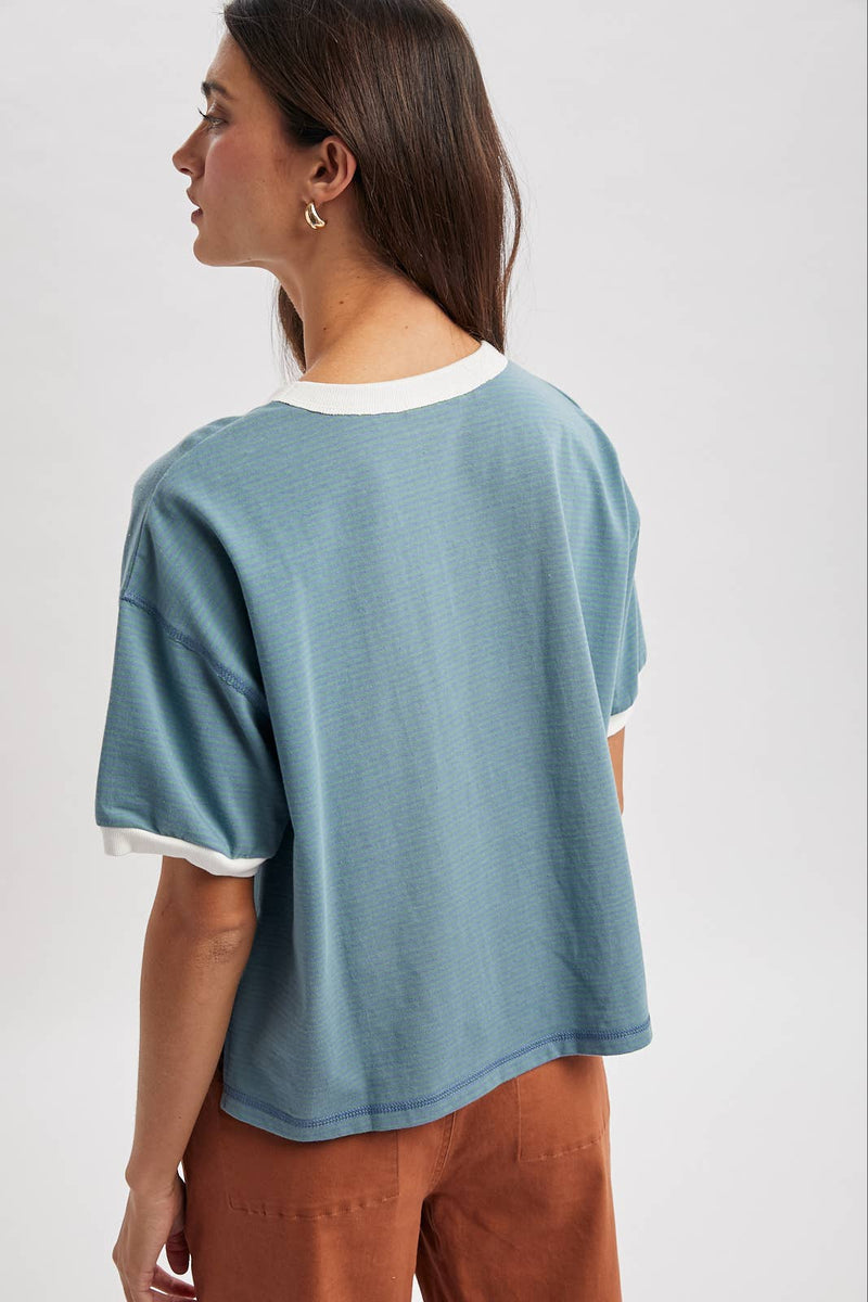 Striped Crop Tee - Blue & Green